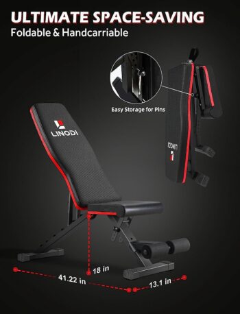 LINODI Weight Bench, Adjustable Strength Training Benches for Full Body Workout, Multi-Purpose Foldable Incline Decline Home Gym Bench
