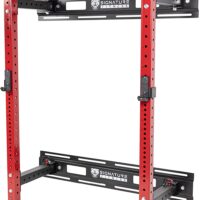Signature Fitness 3” x 3” Wall Mounted Fold-in Power Cage Squat Rack with Adjustable Pull Up Bar and J Hooks - Space-Saving Home Gym