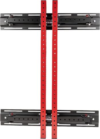 Signature Fitness 3” x 3” Wall Mounted Fold-in Power Cage Squat Rack with Adjustable Pull Up Bar and J Hooks - Space-Saving Home Gym