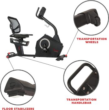 Sunny Health & Fitness Magnetic Resistance Recumbent Bike with Optional Exclusive SunnyFit™ App and Smart Bluetooth Connectivity