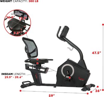 Sunny Health & Fitness Magnetic Resistance Recumbent Bike with Optional Exclusive SunnyFit™ App and Smart Bluetooth Connectivity
