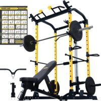 ToughFit 1000lbs Squat Rack Multi-Function Power Cage with LAT Pull-Down Pulley System Power Rack with Adjustable Cable Crossover for Body Training Garage & Home Gym Equipment