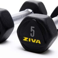 ZIVA Hexagon RPU Dumbbells – Commercial-Grade Hard Wearing Rubber Urethane Coating, Solid Steel Core - Designed for Rigorous Exercise Weight Training - Sold as Pairs (25-50lb Pair Ship by Piece)