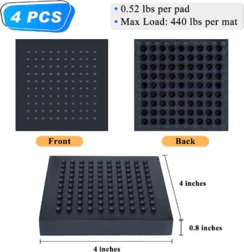 BXI Exercise Equipment Mat - 4 x 4 x 0.8 Inches 4 Pcs Non Slip Noise Reduction Anti Vibration Treadmill Stationary Bike Mats, Heavy Duty Thick Steel Embedded Rubber Pad for Hardwood Floors & Carpet