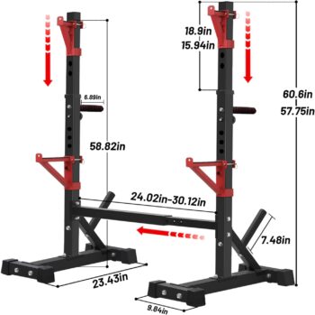 CANPA Squat Rack, Adjustable Barbell Rack Strength Training Barbell Stand with Dip Station Multi-Function Squat Stand Equipment for Home Gym Fitness 600Lbs