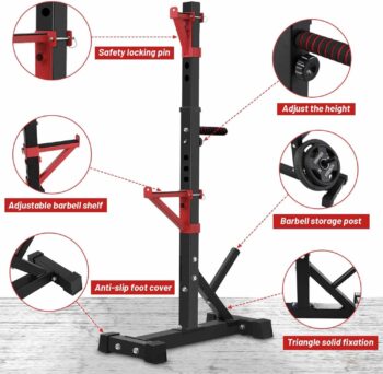CANPA Squat Rack, Adjustable Barbell Rack Strength Training Barbell Stand with Dip Station Multi-Function Squat Stand Equipment for Home Gym Fitness 600Lbs