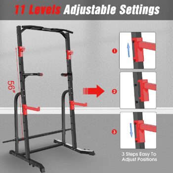 CDCASA Power Squat Rack Cage, Adjustable Power Cage, Multi-Function Power Tower with Pull Up Bar, Power Zone Rack Stand for Home Gym