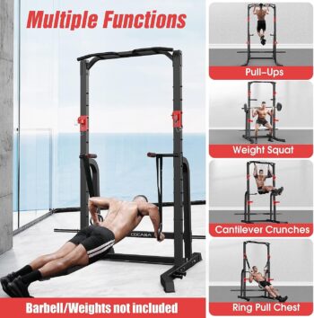 CDCASA Power Squat Rack Cage, Adjustable Power Cage, Multi-Function Power Tower with Pull Up Bar, Power Zone Rack Stand for Home Gym