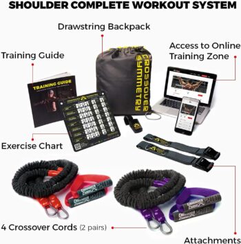 Crossover Symmetry Shoulder System Includes Two Sets of Resistance Bands Attachments Training Guide Exercise Chart Online Workouts for Home Fitness Rehab Rotator Cuff Exercises