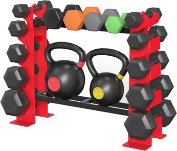 FISUP Weight Rack for Dumbbells, Dumbbell Rack Stand Only 450LBS Capacity Weight Rack for Home Gym Strength Training Dumbbell Racks Red and Black 5 Tier