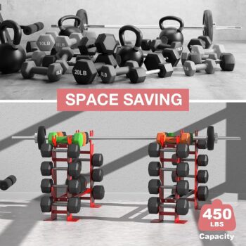 FISUP Weight Rack for Dumbbells, Dumbbell Rack Stand Only 450LBS Capacity Weight Rack for Home Gym Strength Training Dumbbell Racks Red and Black 5 Tier