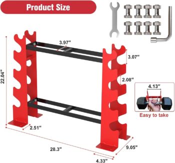 FISUP Weight Rack for Dumbbells, Dumbbell Rack Stand Only 450LBS Capacity Weight Rack for Home Gym Strength Training Dumbbell Racks Red and Black 5 Tier