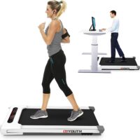 GOYOUTH 2 in 1 Under Desk Electric Treadmill Motorized Exercise Machine with Wireless Speaker, Remote Control and LED Display, Walking Jogging Machine for Home/Office Use
