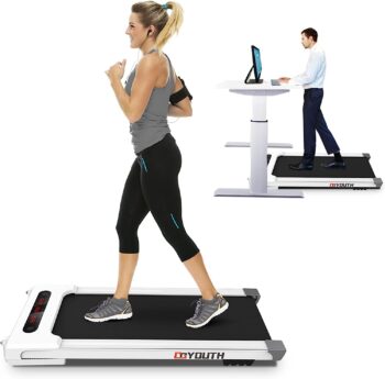 GOYOUTH 2 in 1 Under Desk Electric Treadmill Motorized Exercise Machine with Wireless Speaker, Remote Control and LED Display, Walking Jogging Machine for Home/Office Use