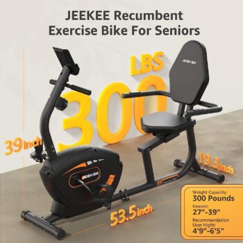 JEEKEE Recumbent Exercise Bike for Adults Seniors - Indoor Magnetic Cycling Fitness Equipment for Home Workout