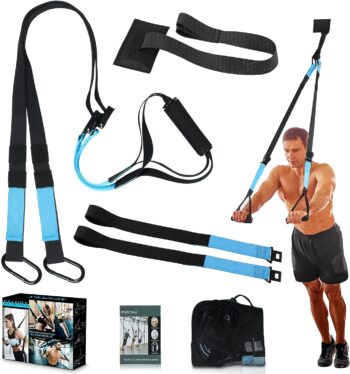 KEAFOLS Bodyweight Fitness Resistance Suspension Kit Extension Strap Door Anchors, Powerlifting Strength Workout Straps Full Body Complete Home Gym Body Core Exercise