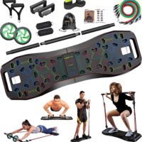 LALAHIGH Portable Exercise Equipment. 25 in 1 Work from Home Fitness with 22 Gym Accessories., Push Up Board with Resistance Bands, Ab Roller Wheel,Full Body Workout at Home