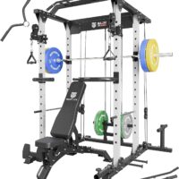 MAJOR LUTIE Power Cage, PLM03 1400 lbs Multi-Function Power Rack with Adjustable Cable Crossover System and More Training Attachment