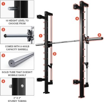 RitFit Multi-Function Smith Machine Power Cage, 1000LBS Power Rack and Packages with Optional Weight Bench, Olympic Barbell and Weight Plates Set, and More Strength Training Attachments, for Home Gym