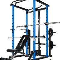 RitFit Squat Rack Power Cage Home Gym Package, Includes 1000LBS Power Rack with Optional LAT Pull Down or Cable Crossover System, Weight Bench, Rubber/Bumper Plates Set with Olympic Barbell