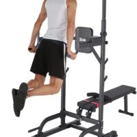 Uboway Power Tower with Bench, Pull Up Bar Stand Dip Station, Multi-gear Adjustable Heights and Weight Bench Angles, Strength Training Fitness Equipment for Home Gym