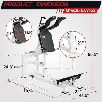 syedee Hack Squat Machine with Band Pegs, V Squat Machine with Adjustable Footboard, Plate Loaded Lower Body Special Leg Machine fit 2” Plate, 1000 Pounds Capacity Calf Raise Machine for Home Gym