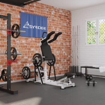 syedee Hack Squat Machine with Band Pegs, V Squat Machine with Adjustable Footboard, Plate Loaded Lower Body Special Leg Machine fit 2” Plate, 1000 Pounds Capacity Calf Raise Machine for Home Gym