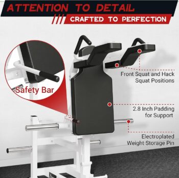 syedee Hack Squat Machine with Band Pegs, V Squat Machine with Adjustable Footboard, Plate Loaded Lower Body Special Leg Machine fit 2” Plate, 1000 Pounds Capacity Calf Raise Machine for Home Gym