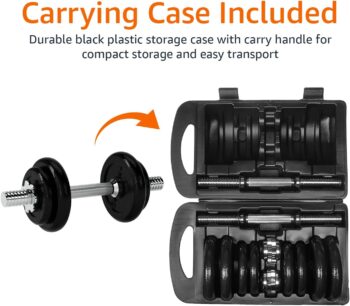Amazon Basics Adjustable Barbell Lifting Dumbbells Weight Set with Case, 17.2 kg, Black