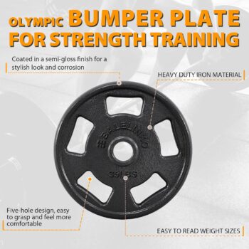 Balelinko 2-inch Olympic Grip Plate Cast Iron Weight Plate for Strength Training, Weightlifting and Crossfit, Sold in Single or Pair - 2.5LB-45LB