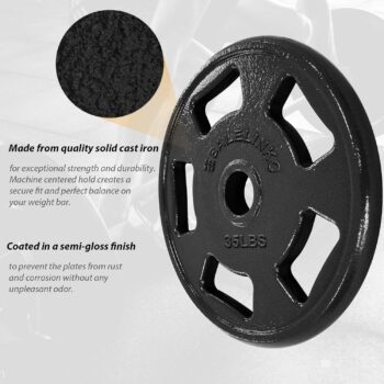 Balelinko 2-inch Olympic Grip Plate Cast Iron Weight Plate for Strength Training, Weightlifting and Crossfit, Sold in Single or Pair - 2.5LB-45LB