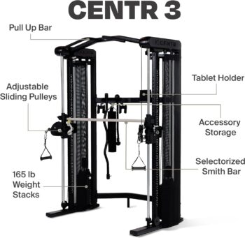 Centr 3 Home Gym Functional Trainer with Selectorized Smith Bar - Compact Home Workout Machine with Accessories and 2 x 165 lb Weight Stacks - Includes 3 Month Membership for Centr by Chris Hemsworth