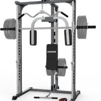 DONOW Smith Machine Power Cage Power Rack Squat Rack with Smith Bar Home Gym System with LAT Pull Down Chest Station for Strengthen Training Without Weights