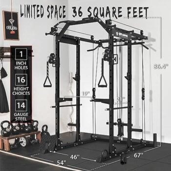 ER KANG Power Cage, PC06 1500LBS Power Rack with Cable Crossover System, Multi-Function Workout Cage, Strength Training Squat Rack Home Gym New