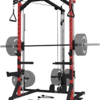 ER KANG Smith Machine, Power Cage with Cable Crossover Pulley System, Strength Training Squat Rack with Linear Bearing, 1500lb Heavy Duty Weightlifting Machine for Home Gym