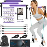 Goocrun Portable Pilates Bar Kit with Resistance Bands for Men and Women - 3 Set Exercise Resistance Bands - Multifunctional Home Gym - Supports Full-Body Workouts – with Fitness Poster and Video