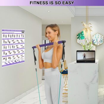 Goocrun Portable Pilates Bar Kit with Resistance Bands for Men and Women - 3 Set Exercise Resistance Bands - Multifunctional Home Gym - Supports Full-Body Workouts – with Fitness Poster and Video