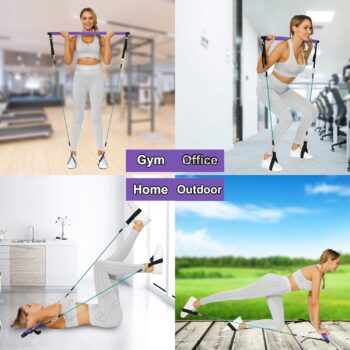 Goocrun Portable Pilates Bar Kit with Resistance Bands for Men and Women - 3 Set Exercise Resistance Bands - Multifunctional Home Gym - Supports Full-Body Workouts – with Fitness Poster and Video
