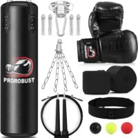 Prorobust Punching Bag for Adults, 4ft PU Heavy Boxing Bag Set with 12OZ Gloves for MMA Kickboxing Boxing Karate Home Gym Training (Unfilled)