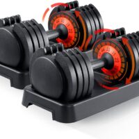 SKOK 25/55 lbs Pair Adjustable Dumbbells Set, Adjustable Weights Dumbbells Set for Men and Women with Anti-Slip Fast Adjust Weight by Turning Handle,Black Dumbbell with Tray