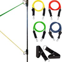 Space Saver Gym Resistance Training System – Resistance Bands Wall Mount Anchor Home Office Gym Exercise Workout Equipment Fitness – with 2 Rails and 2 Rail Cars