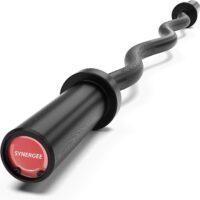 Synergee Commercial EZ Curl Olympic Bar Chrome & Black Phosphate with Powder Coated Brass Bushings Excellent for Bicep Curls and Triceps Extensions