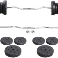 Yaheetech Barbell Weight Set - Olympic Curl Bar & 6 Olympic Weights & 2 Olympic Barbell Clamps for Lifts 55LB