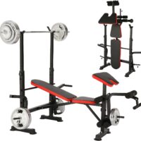 6 in 1 Weight Bench - 600 lbs Bench Press Set with Preacher Curl Pad Leg Developer Squat Rack Weight Lifting Strength Training Benches for Home Gym