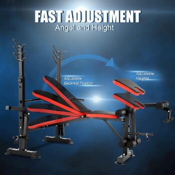 6 in 1 Weight Bench - 600 lbs Bench Press Set with Preacher Curl Pad Leg Developer Squat Rack Weight Lifting Strength Training Benches for Home Gym