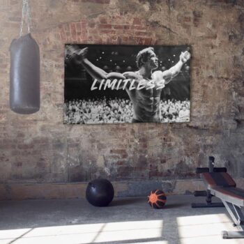 Arnold Schwarzenegger Poster | 3x5 Flag | Gym Motivation Fitness Poster | Durable Cool Tapestry | Man Cave Wall Decor with Metal Grommets for College Dorm Room | Decoration Bedroom Outdoor Parties Gift | Indoor Ceiling Garden Garage Home House | Limitless