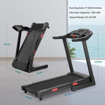 Auto Incline Treadmill 15% Bluetooth Speaker Folding Treadmills Voice Control Electric Running Machine Motorized 8.5 MPH 25 Pre-Set Training Programs Large LCD Monitor for Home Office Gym Use