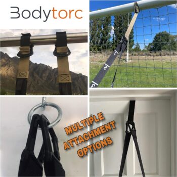 Bodytorc Suspension Trainer, Bodyweight Training Straps for Full Body Workouts at Home, Includes Door Anchor, Extension Arms and Advanced Foot Straps. Green