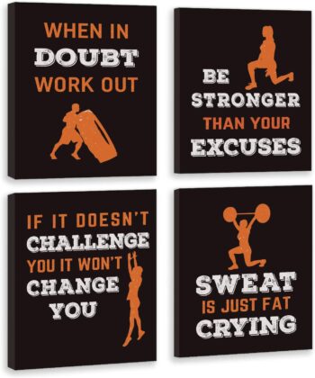 CHDITB Gym Wall Art For Home Decor, Inspirational Gym Art Prints, Set Of 4(12”x16”) Fitness Workout Posters For Men, Sport Painting For Training Weight Gym Room Decor(Brown)