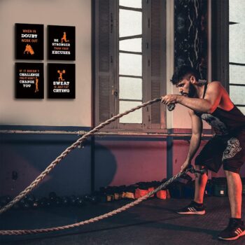 CHDITB Gym Wall Art For Home Decor, Inspirational Gym Art Prints, Set Of 4(12”x16”) Fitness Workout Posters For Men, Sport Painting For Training Weight Gym Room Decor(Brown)